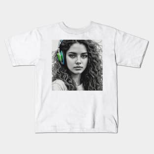 girl with headphone Kids T-Shirt